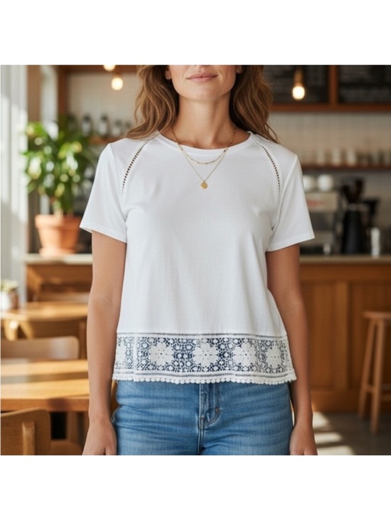 cupcakes & cashmere Tops - cupcakes & cashmere White Lace Trim Top